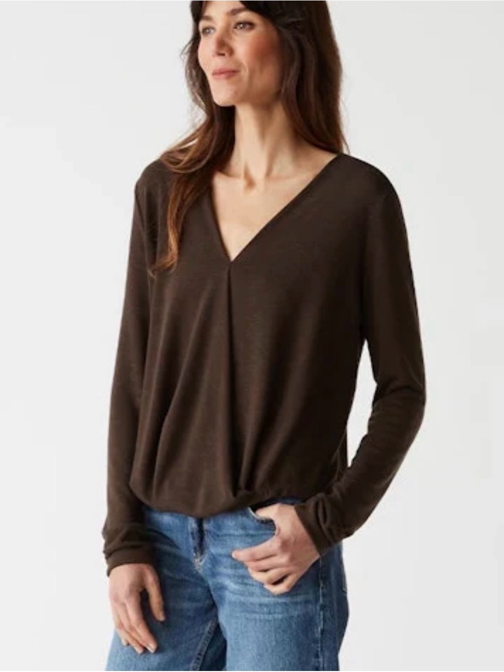 Michael Stars Janet Surplice Top in Java V-Neck Long Sleeve Size XS NEW